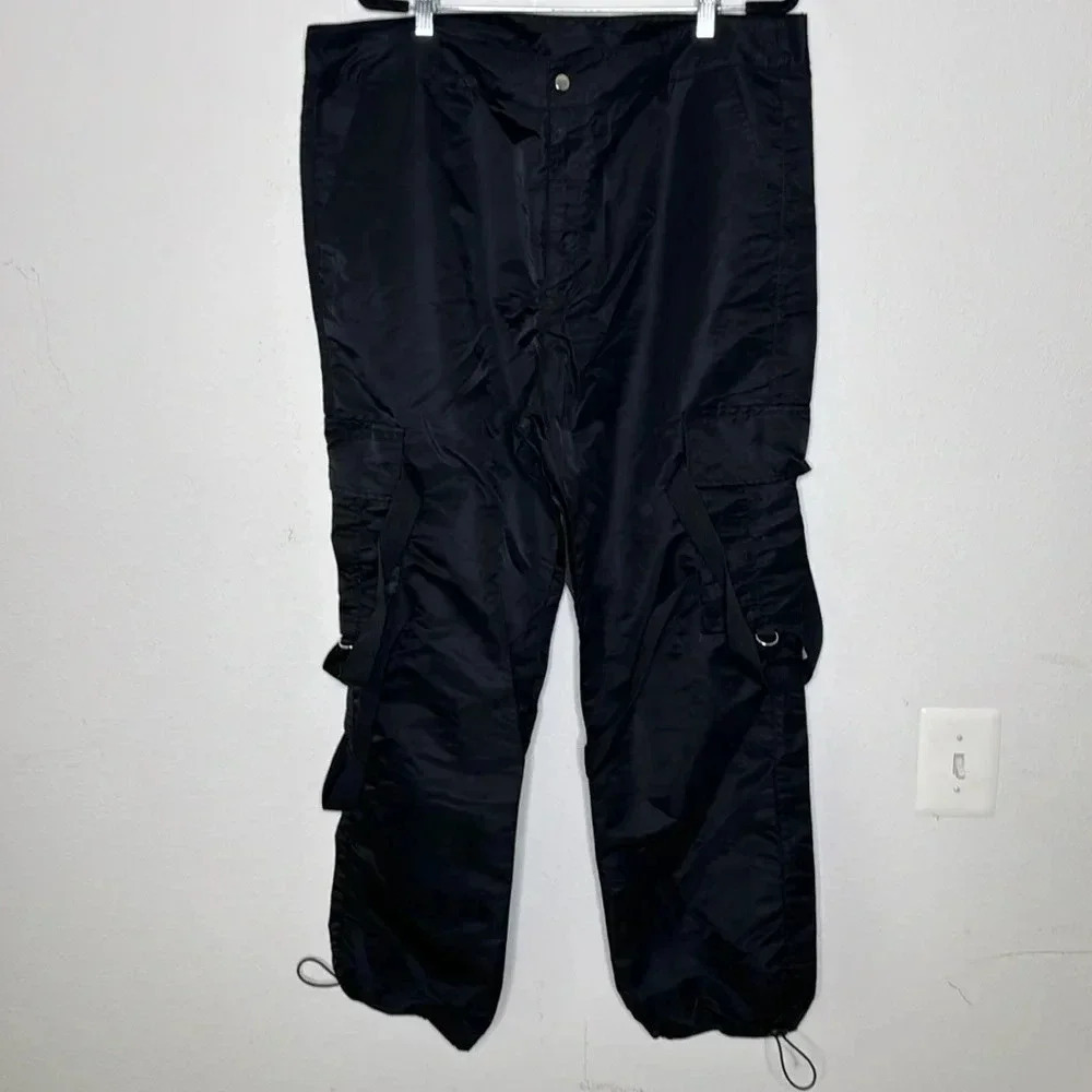 Collusion New black cargo nylon parachute pants size 40/32